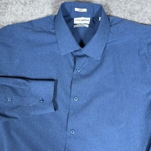 Lucky Brand Shirt Men's Medium Blue 4 Way Stretch Slim Fit Long Sleeve Button Up